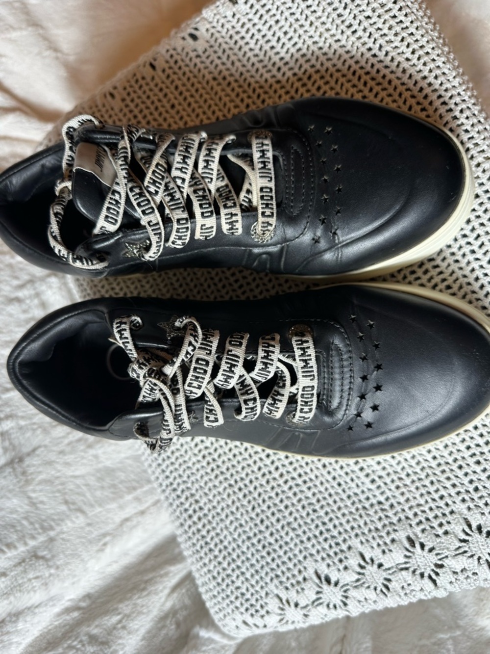 Jimmy Choo Hawaii Black Leather Star Low-Top Sneakers - Size 37.5 (US 7.5)